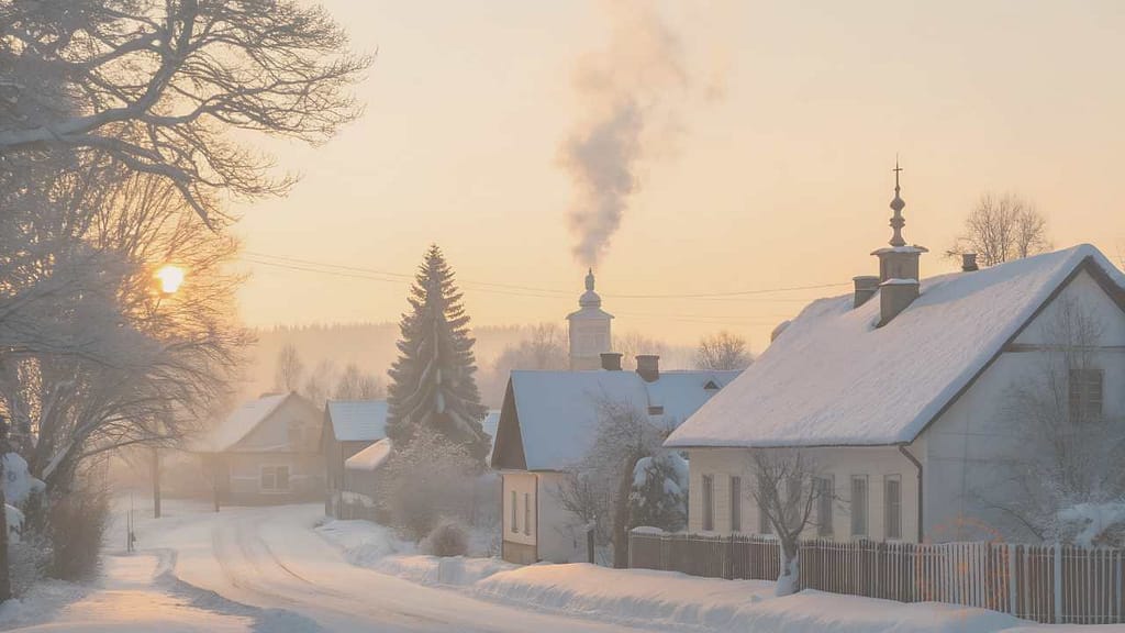 was die rauhnächte wirklich sind ohne plan winterdorf im schnee dämmerung rauch zieht auf